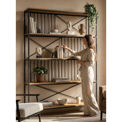 REGAŁ NA KSIĄŻKI METALOWE DREWNO LITE DĄB JESION OLCHA RNK-113